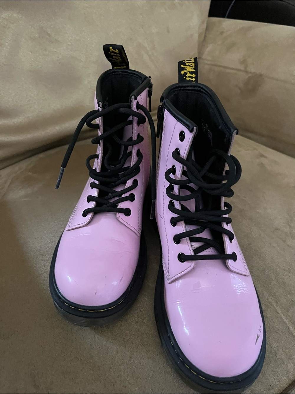 Dr. Martens Pink Patent Lace-Up Combat Boots for Kids